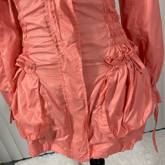 BLANC NOIR Sample Smocked Waist Nylon Anorak Windbreaker Hoodie Jacket Coral S - Picture 12 of 16